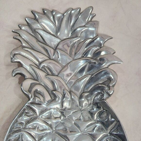 MARIPOSA Brillante 17.5" Heavy Pineapple Aluminum Silver Platter Mexico - Picture 6 of 11